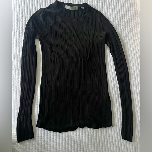 Vince Black Ribbed Viscose Long Sleeve Top - Picture 2 of 4